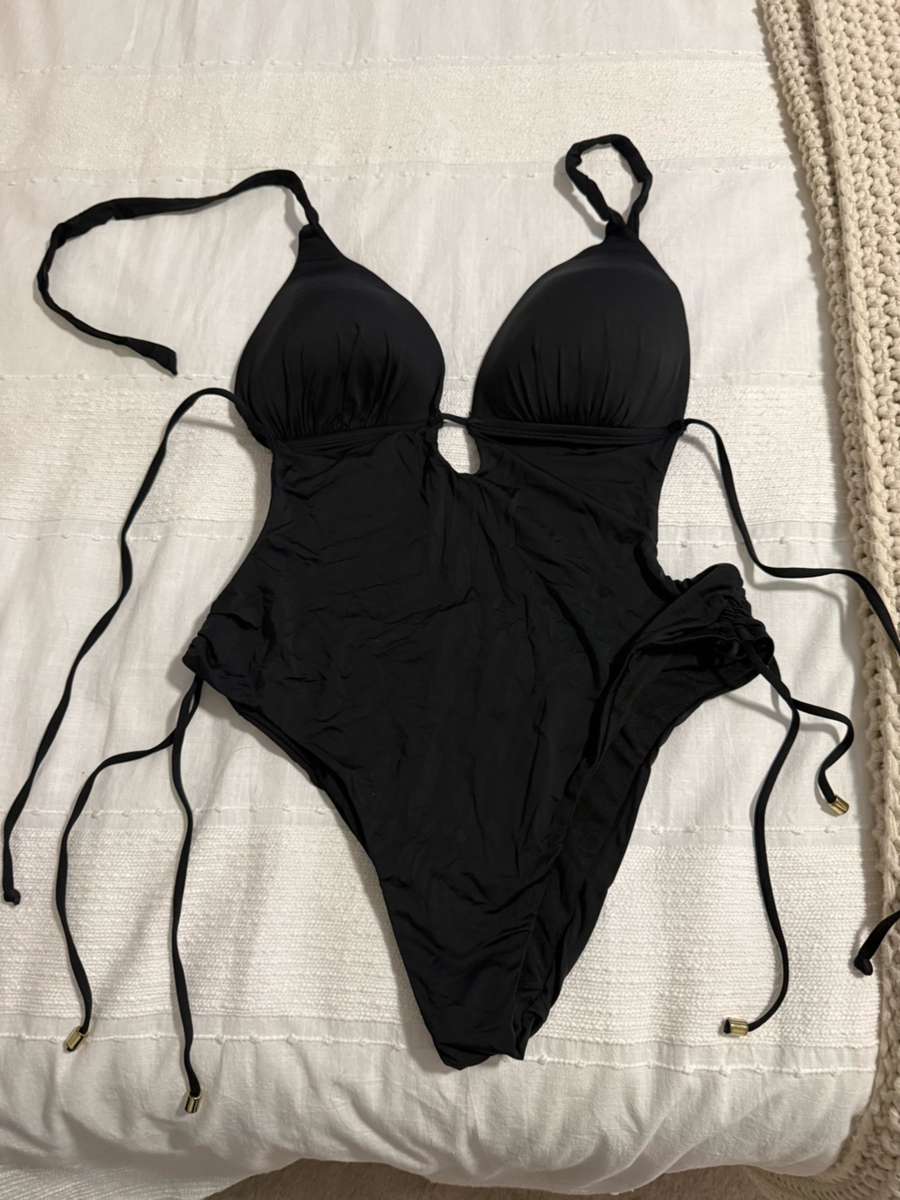 Black One-Piece Halter Swimsuit